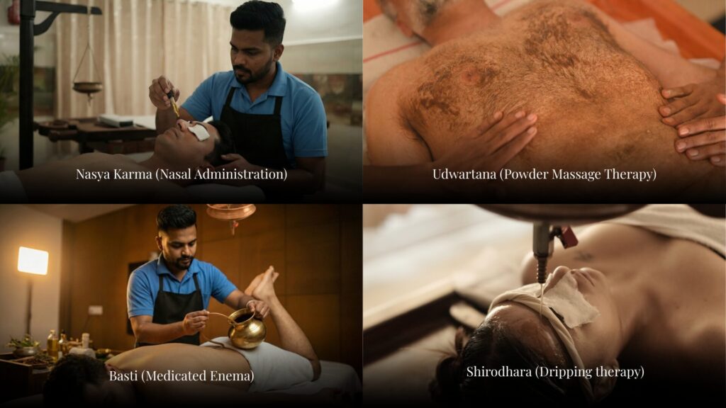 Nasya Karma, Shirodhara, Udwartana, Basti, are some Stroke Ayurveda treatments.