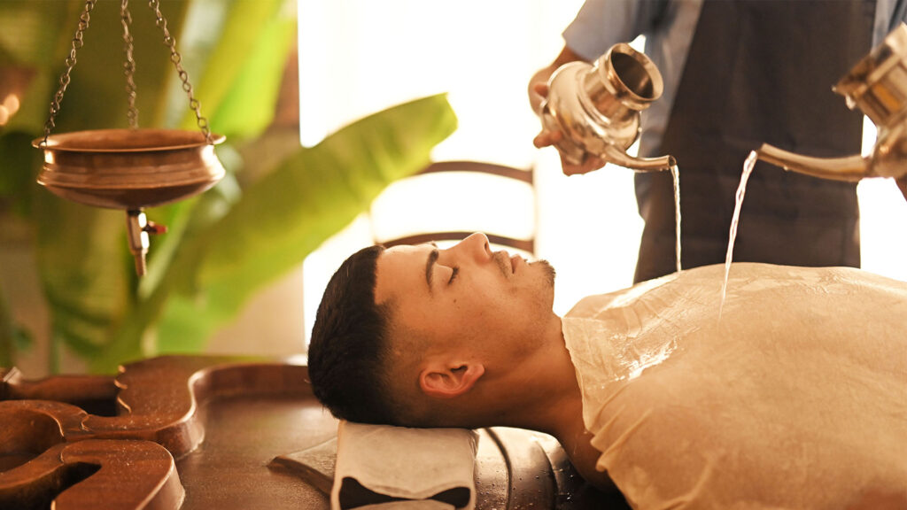 Kashaya Dhara is a classical Panchakarma therapy where herbal detox kashaya is poured all over the body