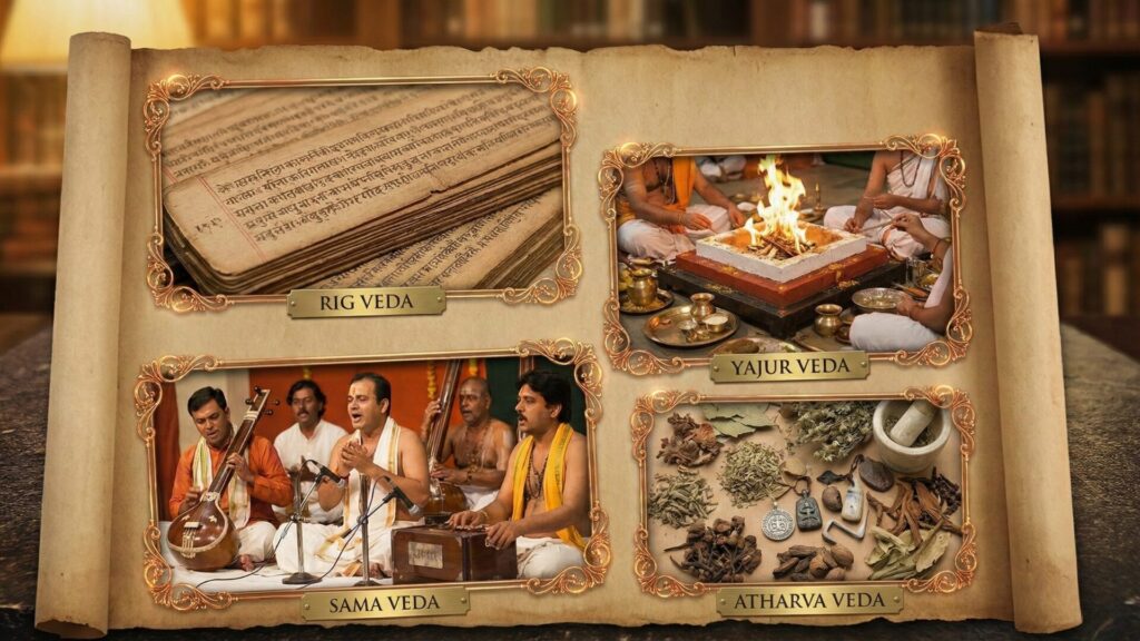 Rig Veda, Atharva Veda, Sama Veda, Yajur veda play a role in Ayurveda 