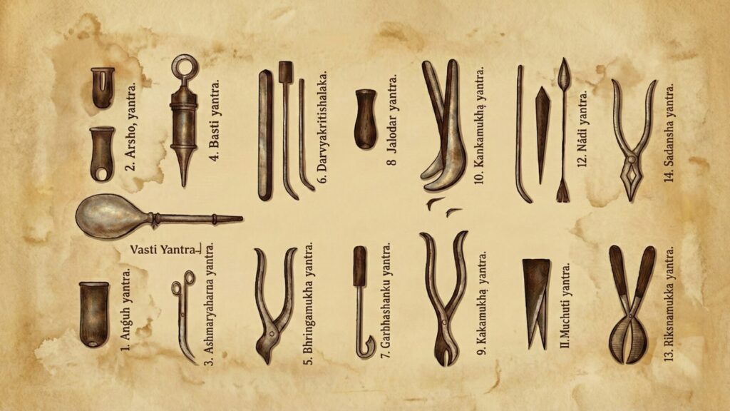 Surgical instruments called Yantras used by Sushruta, known as the father of surgery 