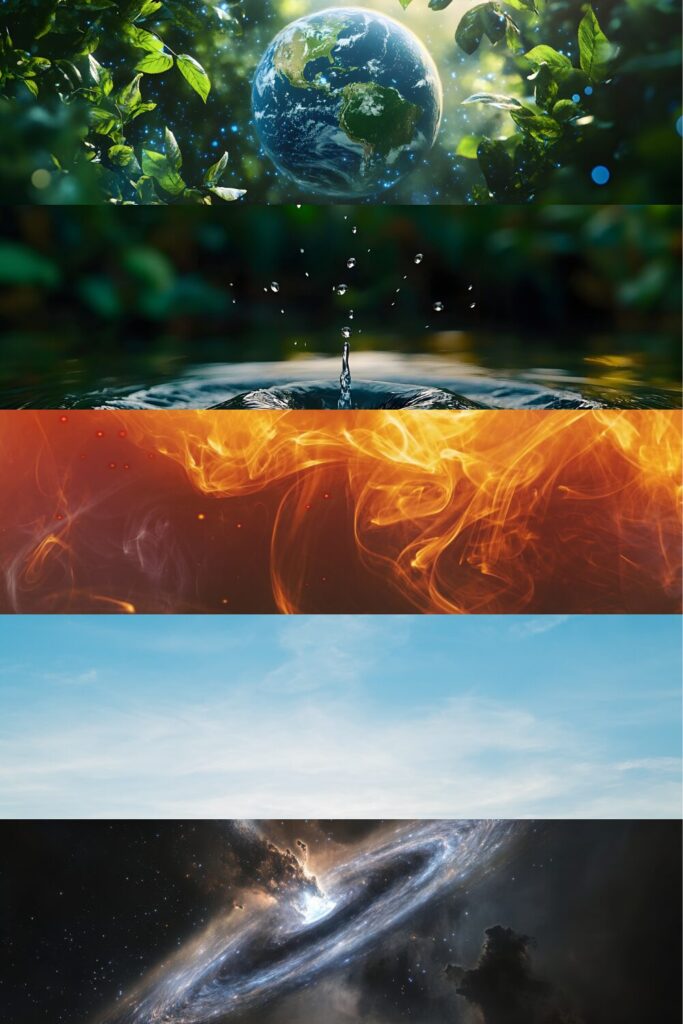 five elements of nature are space, air, earth, fire, and water