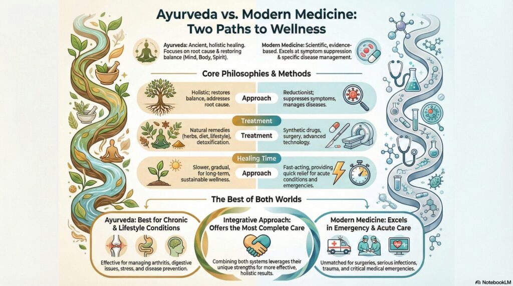 There should be no Ayurveda vs modern medicine. The two medical systems benefit the mankind more holistically 